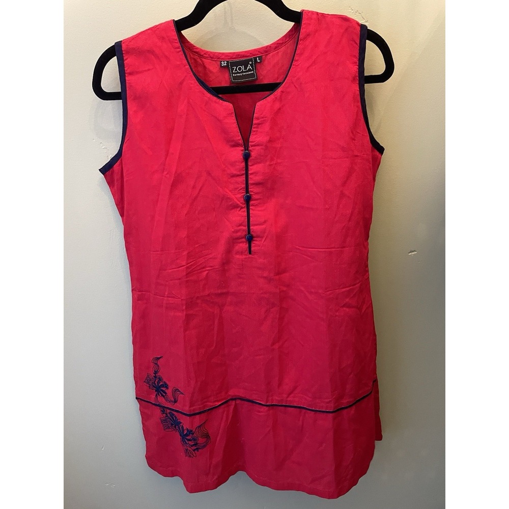 ZOLA Womens Red Cotton Indian Kurti Tunic Kameez Top Size L 32 Sleeveless